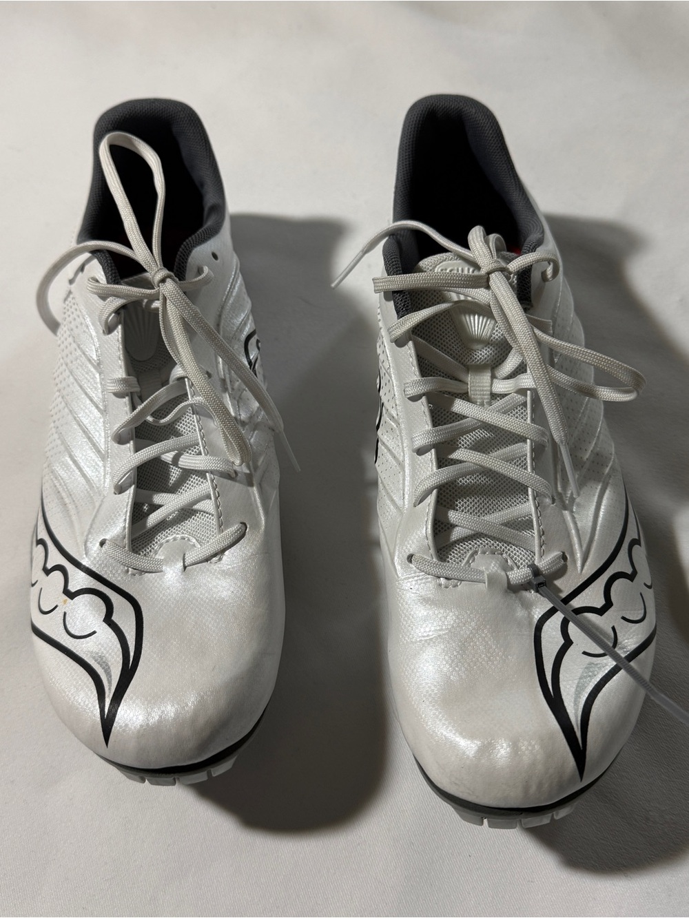 Saucony Spitfire White and Carbon Men’s Track and Field Sprint Spikes